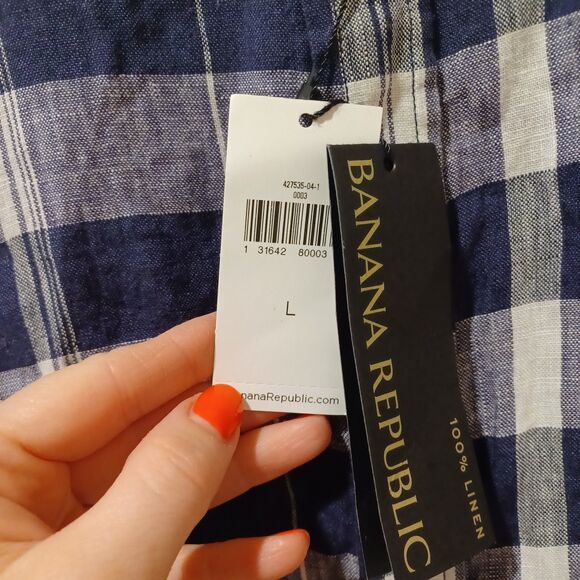 NWT Banana Republic Shirt Men's L Blue Plaid 100% Linen Button-Down Top - Picture 3 of 8